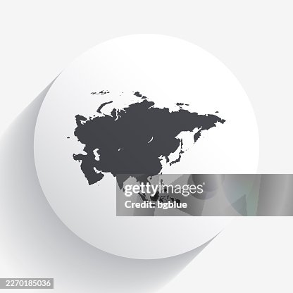 Asia map on circle button with long shadow Asia map on circle button with long shadow
