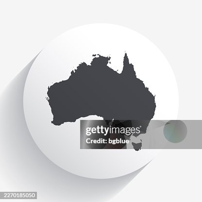 Australia map on circle button with long shadow Australia map on circle button with long shadow