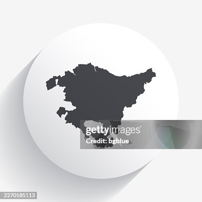 Basque Country map on circle button with long shadow Basque Country map on circle button with long shadow