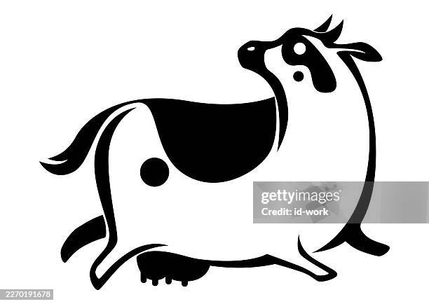 cow running symbol - running looking back stock illustrations