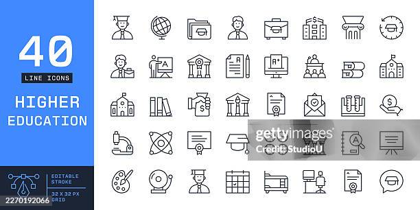 higher education icon set - part time icon stock illustrations
