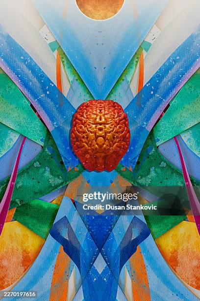 human brain digital concept - portrait light background stock illustrations