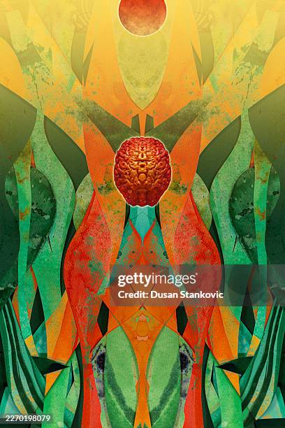 futuristic brain artwork - portrait light background stock illustrations