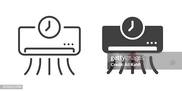 ac timer thin line and glyph solid icon. editable stroke and perfect pixel isolated on transparent background - cold weather workout stock illustrations
