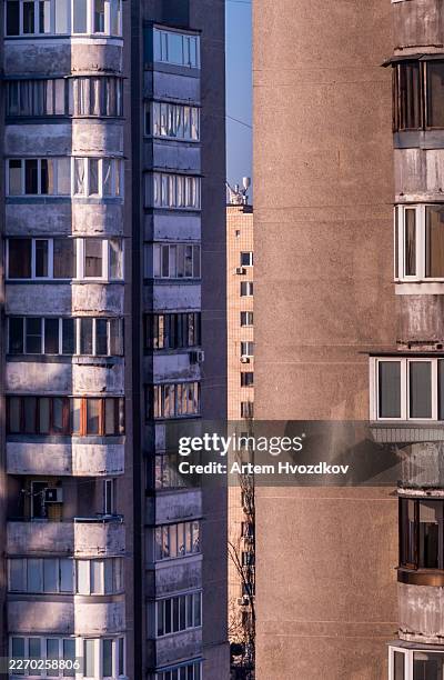 brutalist concrete apartment buildings creating urban density - brutalism stock pictures, royalty-free photos & images