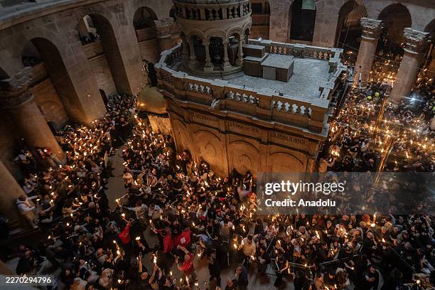 Orthodox Christians visit Church of the Holy Sepulchre to celebrate 'Holy Saturday', also known as 'Easter Eve' in Jerusalem on April 11, 2026.