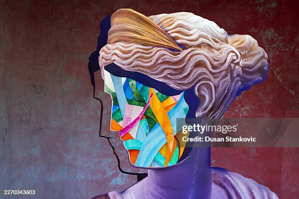 ai sensibility collage - thinker statue stock illustrations