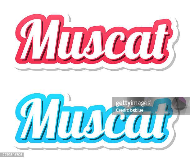 muscat - 3d text in red and blue on white background - muscat stock illustrations