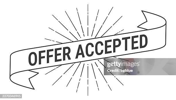offer accepted - banner with sunbursts on white background - bid stock illustrations