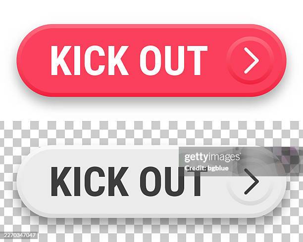 kick out - 3d click web buttons on blank background - moving boxes outside stock illustrations