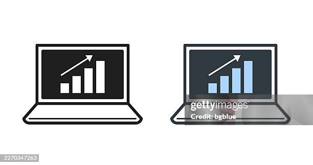 growing chart on laptop. icons for design - editable icon - analyst two monitors stock illustrations