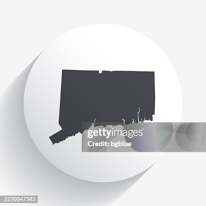 Connecticut map on circle button with long shadow Connecticut map on circle button with long shadow