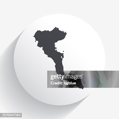 Corfu map on circle button with long shadow Corfu map on circle button with long shadow