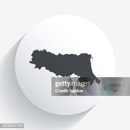 Emilia-Romagna map on circle button with long shadow Emilia-Romagna map on circle button with long shadow