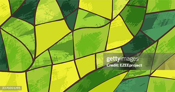 modern nature inspired geometric backdrop with brush textures. creative lime and forest green mosaic tiles illustration. artistic green camouflage abstract background for spring design - digital camouflage pattern stock illustrations