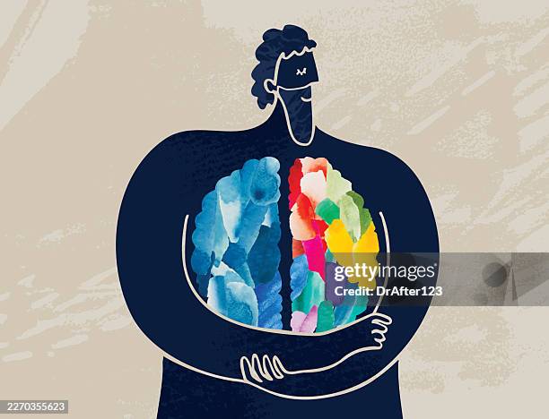 embrace both brain hemispheres - logical thinking stock illustrations