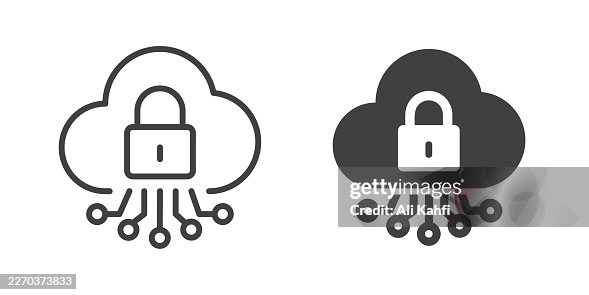 Cloud Security thin line and glyph solid icon. Editable stroke and perfect pixel isolated on transparent background Cloud Security thin line and glyph solid icon. Editable stroke and perfect pixel isolated on transparent background