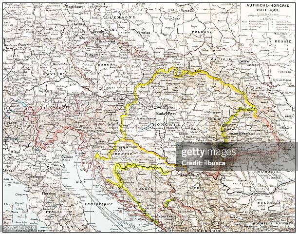 map from old french atlas: austria-hungary - ancient map stock illustrations