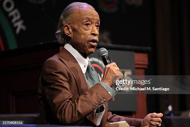 Rev. Al Sharpton, President & Founder, National Action Network introduces Pennsylvania Gov. Josh Shapiro for a fireside chat during the National...