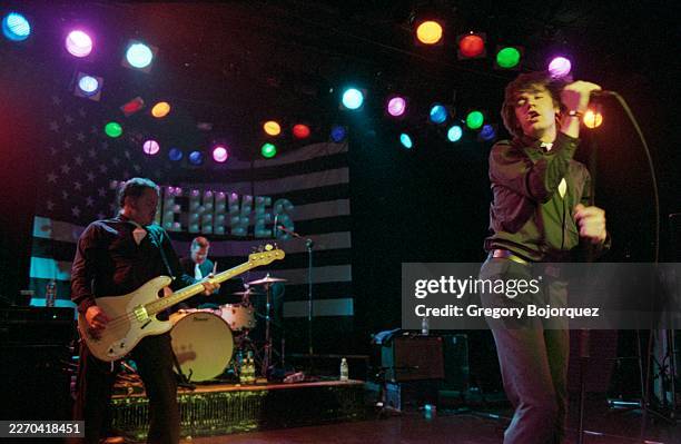Swedish musicians Dr. Matt Destruction and Christian Grahn and Swedish singer Howlin' Pelle Almquist performing with Swedish garage rock band The...