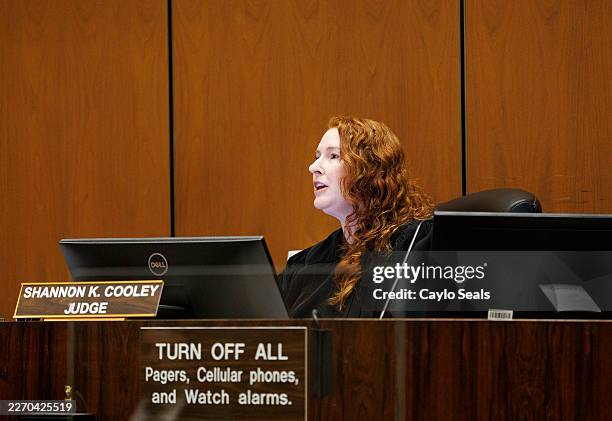 Judge Shannon Cooley presides over a hearing for Ivana Lisette Ortiz at the Clara Shortridge Foltz Criminal Justice Center on April 8, 2026 in Los...