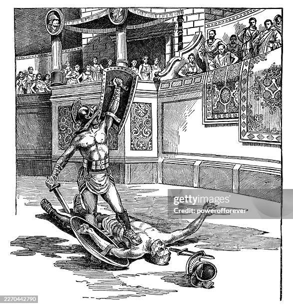 ilustrações de stock, clip art, desenhos animados e ícones de roman gladiators fighting at the colosseum in ancient rome - 3rd century - roma antiga