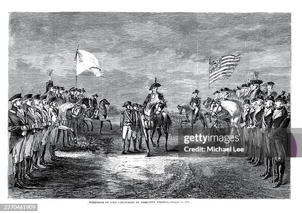 cornwallis surrenders to washington - revolução americana imagens e fotografias de stock