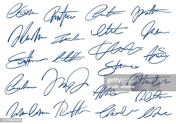 blue handwritten anonymous autograph signature set - signature stock illustrations