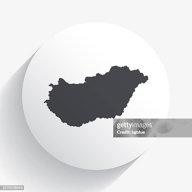 hungary map on circle button with long shadow - budapest stock illustrations