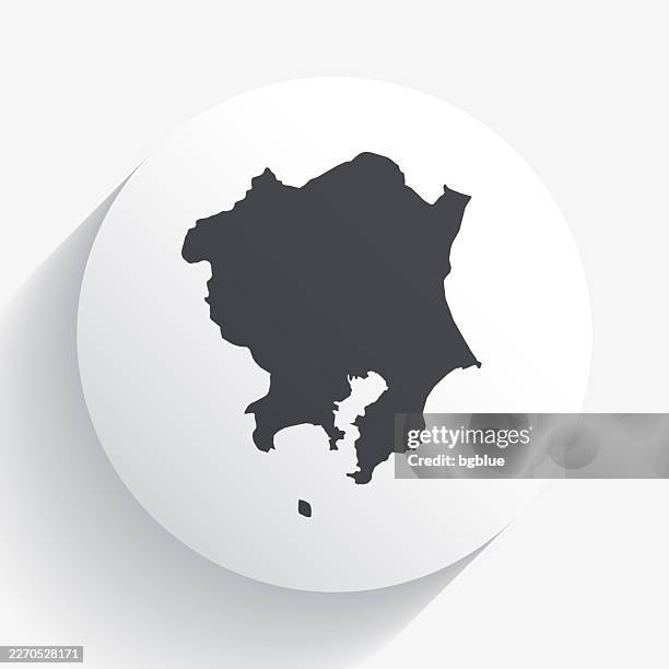 ilustraciones, imágenes clip art, dibujos animados e iconos de stock de mapa de kanto en el botón círculo con sombra larga - característica de la tierra