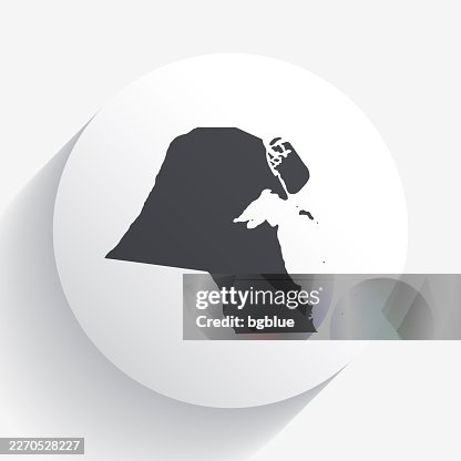 Kuwait map on circle button with long shadow Kuwait map on circle button with long shadow