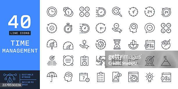 time management icon set - before after stock illustrations