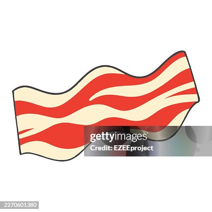 Crispy fried bacon strips vector illustrationSmoked pork bacon slices. Breakfast meat bacon icons for restaurant menu. Wavy bacon strips flat vector design Crispy fried bacon strips vector illustrationSmoked pork bacon slices. Breakfast meat bacon icons for restaurant menu. Wavy bacon strips flat vector design