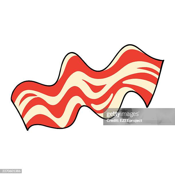 crispy fried bacon strips vector illustration​smoked pork bacon slices. ​breakfast meat bacon icons for restaurant menu. ​wavy bacon strips flat vector design - crispy stock illustrations