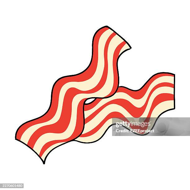 crispy fried bacon strips vector illustration​smoked pork bacon slices. ​breakfast meat bacon icons for restaurant menu. ​wavy bacon strips flat vector design - crispy stock illustrations