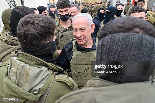 Prime Minister of Israel Benjamin Netanyahu visits an Israeli military unit stationed in the occupied territory of southern Lebanon on April 12, 2026.