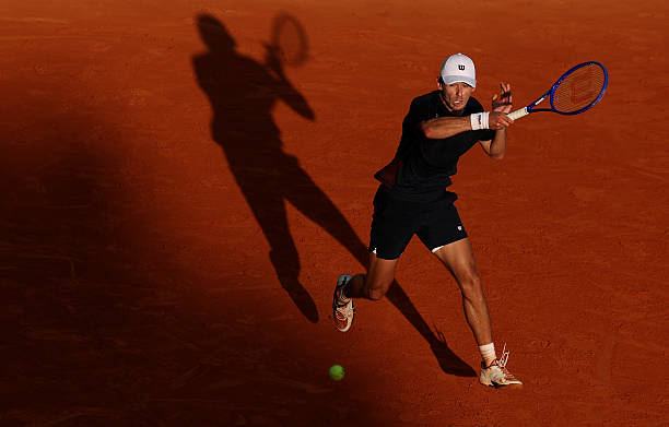 Alex de Minaur of Australia against Alexander Blockx of Belgium during the Men's Singles Third Round match on day five of the Rolex Monte-Carlo...