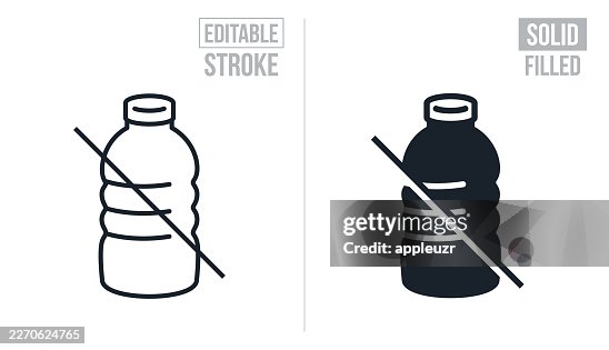 No Disposable Plastic Water Bottle - Editable Stroke And Solid Icons No Disposable Plastic Water Bottle - Editable Stroke And Solid Icons