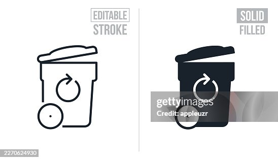 Recycle Garbage Can Bin - Editable Stroke And Solid Icons Recycle Garbage Can Bin - Editable Stroke And Solid Icons