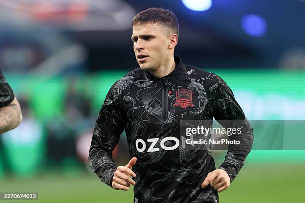 Giovanni Gonzalez of Krasnodar in action during the warm-up ahead of the Russian Premier League match between FC Zenit Saint Petersburg and FC...