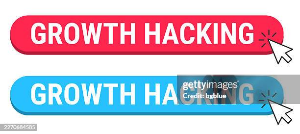growth hacking - red and blue buttons with cursor on white background - expand button stock illustrations