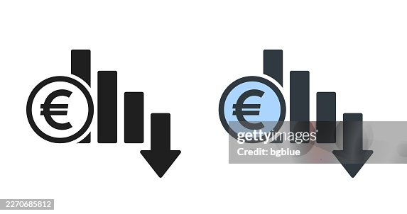 Euro rate decrease. Icons for design - Editable icon Euro rate decrease. Icons for design - Editable icon