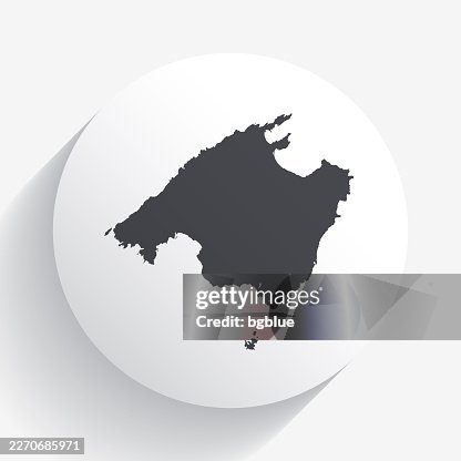 Majorca map on circle button with long shadow Majorca map on circle button with long shadow
