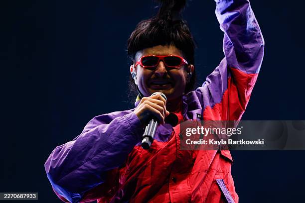 Oliver Tree performs with Subtronics at the Sahara stage during the Coachella Valley Music and Arts Festival at the Empire Polo Club on Sunday, April...