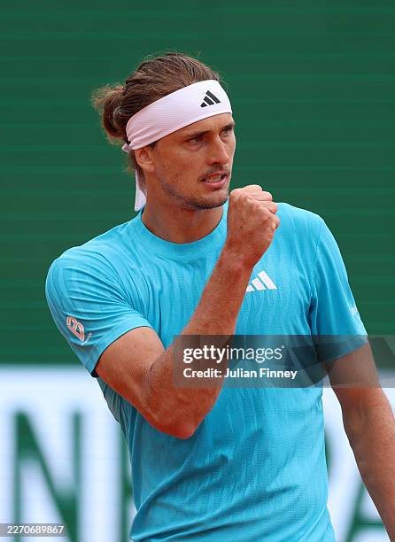 Alexander Zverev of Germany against Joao Fonseca of Brazil in the quarter finals during day six of the Rolex Monte-Carlo Masters at Monte-Carlo...