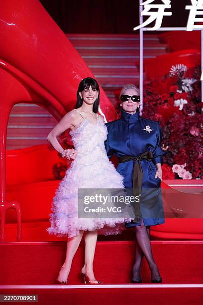 American actress Anne Hathaway and American actress Meryl Streep attend the premiere of film "The Devil Wears Prada 2" on April 10, 2026 in Shanghai,...