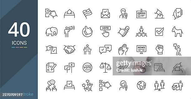 elections icon set. editable stroke weight. pixel perfect icons. - vote counting stock illustrations