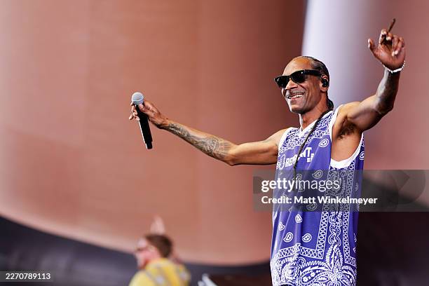 Hugel and Snoop Dogg perform at the Sahara Tent during the 2026 Coachella Valley Music and Arts Festival at Empire Polo Club on April 10, 2026 in...