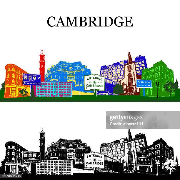 cambridge massachusetts stylized cityscape - cambridge city stock illustrations