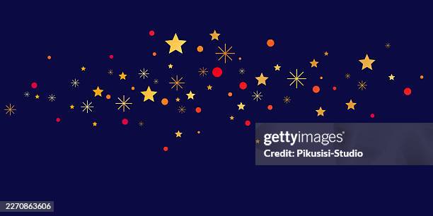 festive abstract background featuring gold stars, snowflakes, and red confetti dots scattered across a dark navy blue backdrop. - red dynamic background stock illustrations